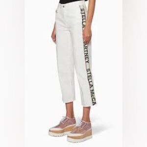 Stella McCartney, size 25, Logo Tape Crop Jeans in cotton, whit w/ black logo